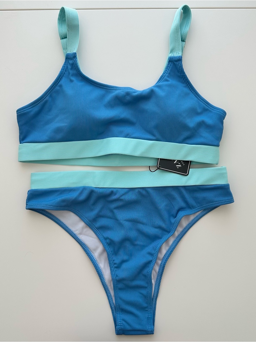 Zaful NWT blue color block bikini- L